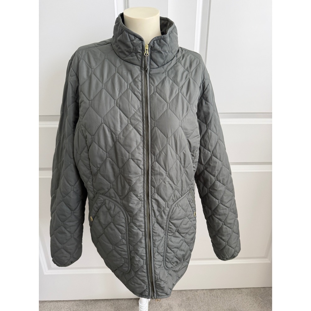 Eddie Bauer Quilted Jacket Womens XL Green Full Zip Lightweight Puffer Coat